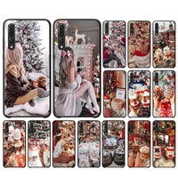 christmas tree winter coffee girl phone case for huawei y6 2018 y7prime2019 funda case for y8p y9 2019 capa