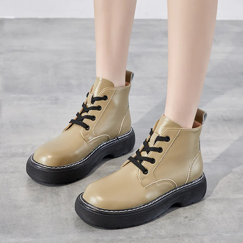 

Korean style women leisure platform boots breathable genuine leather shoes ladies cowboy boot spring autumn ankle botas de mujer