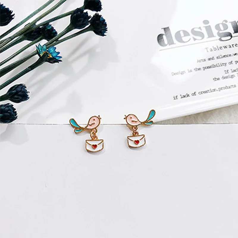 Японский стиль милый Мультяшные сережки звездное небо розовое сердце Вишневое