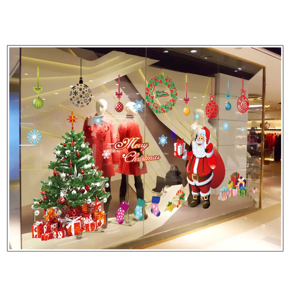 

220x110cm Christmas Tree Santa Decors Wall Stickers Set PVC Window Home Store