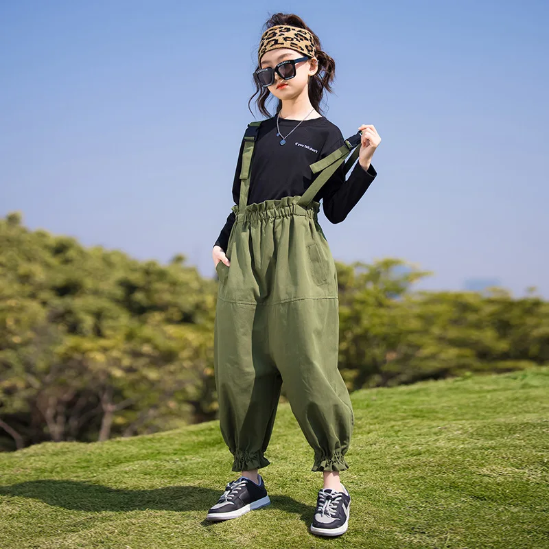 

Children Loose Overalls Suit Korean Long Sleeve T-Shirt+Suspender Trousers Two Piece Baby Girl Sets Lovely Casual Kids Outfits