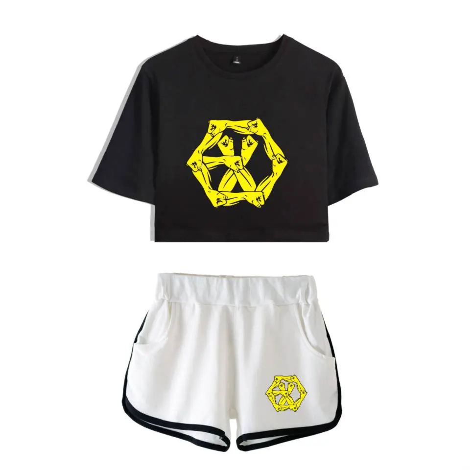 Женские комплекты kpop EXO Love Shot футболка с коротким рукавом и короткие брюки одежда