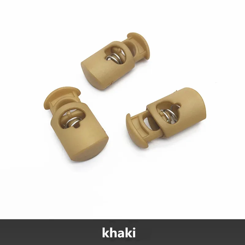 khaki 20 шт. Высококачественная пластиковая пробка с одним отверстием, замок для шнура, затягивающий пружинный шнур, концевые пряжки, аксессуары для установки одежды DIY - Цвет: khaki