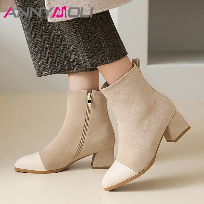 Ботильоны женские на высоком каблуке с острым носком молнии|Женские полусапожки|