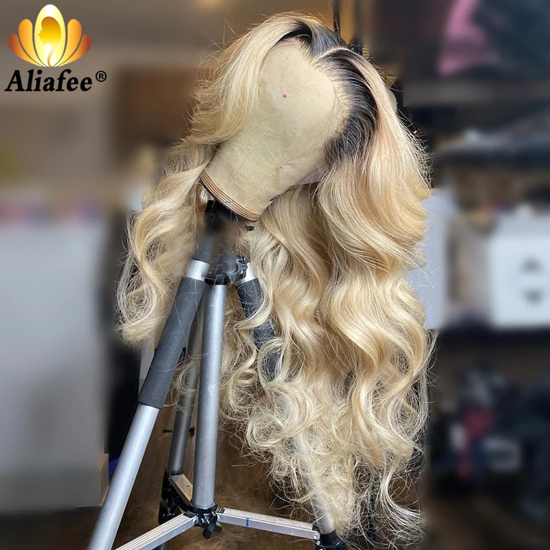 Transparent Blonde Color Remy Hair Straight Wig Lace Front Human 30 inch 1B 613 Ombre Part Wigs For Black Women | Шиньоны и парики