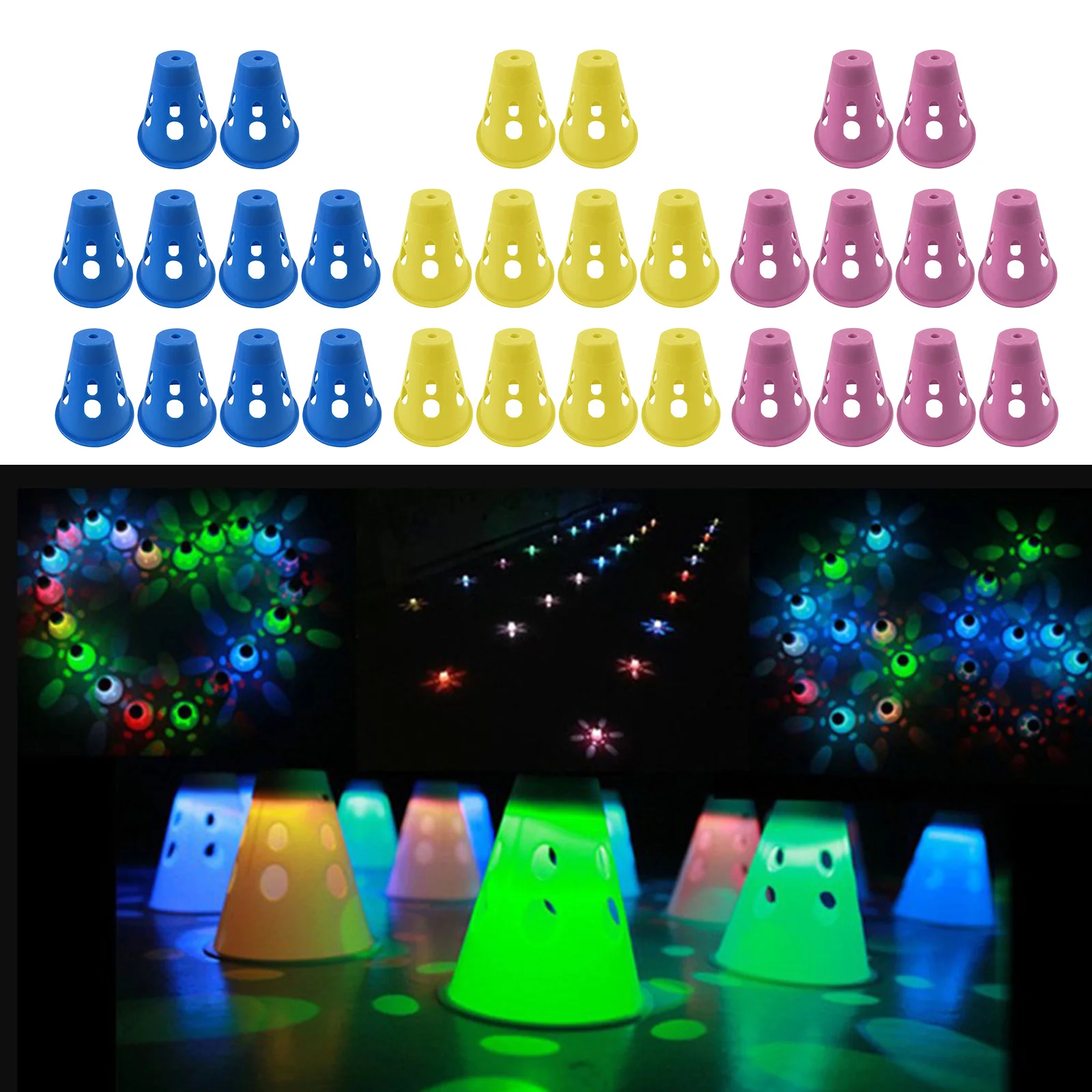 

10x LED Skating Cones 7.8x8cm Marker Cone Practice Pile Cups Floor Decor Light