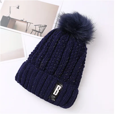 navy hat Теплая вязаная зимняя женская шапка для девочек, шерстяные шапочки Skullies с буквой B, бархатная шапка, шапка-маска, Женская Балаклава, шарф, шапка - Цвет: navy hat
