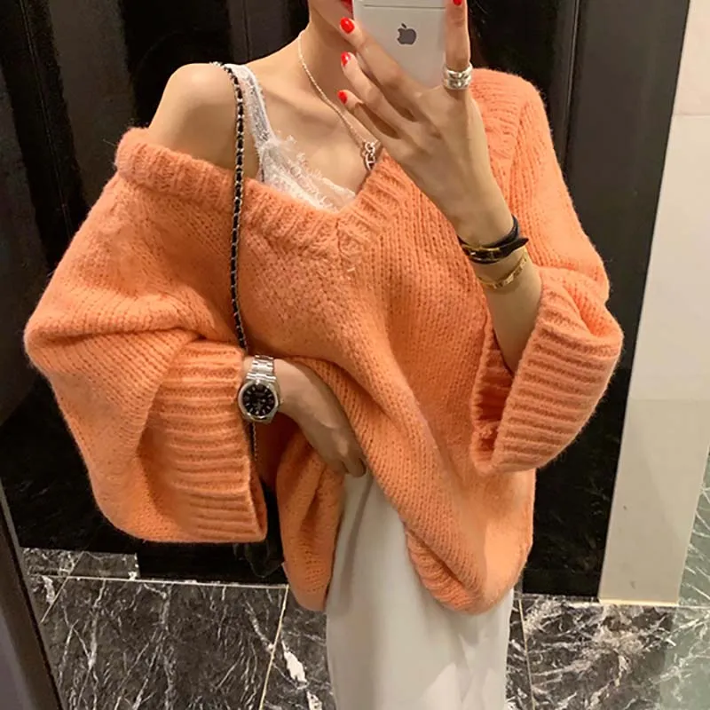 

New Women's Sweater Women Winter Pullover Knit Oversized Long Sleeve Girl Top Loose Sweater Knit Jacket Thin Sexy 2021