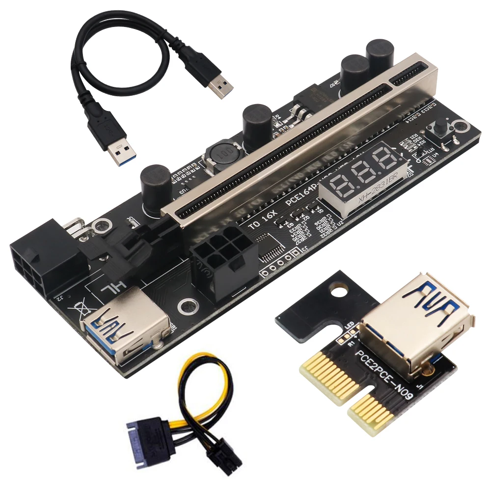 

PCIE Riser 1x To 16x Express Extension 6Pin Powered Riser Adapter Card With Temperature Sensor For Bitcoin GPU Mining Video Card