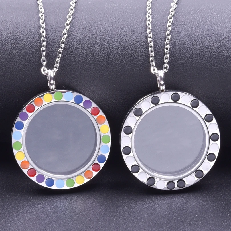

Unique Polka Dot Enamel Locket Pendants Necklace For Women Men Jewelry Stainless Steel Charm Floating Locket Cage Twist Colorful