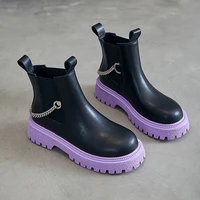 purple sole chelsea boots for women platform leather shoes woman white ankle boots girls punk shoes chain boots new fur booties