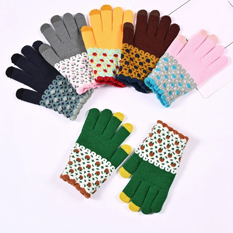 

Elastic Full Finger Gloves Knitted Touchscreen Gloves Fleece Lining Warm Gloves Winter Warm Gloves for Driving Riding