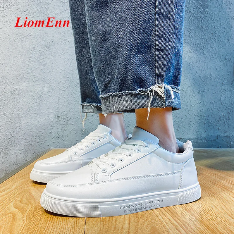 

Leather White Black Sneakers Women Sport Shoes Women's Shoes 2021 Spring Flats Tennis Casual Men vulcanize Shoe Large Size 35-44