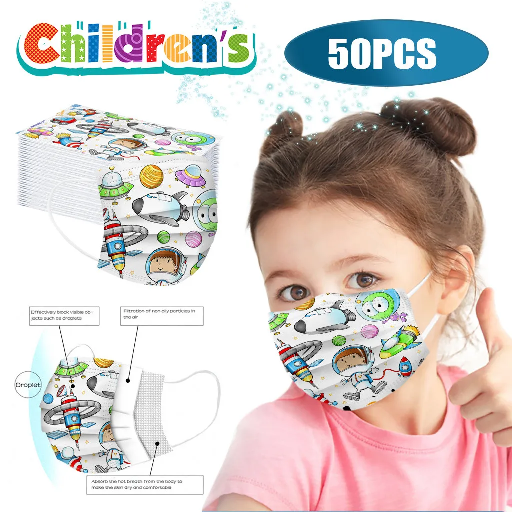 

50PCS Non-woven Disposable Face Mask Fashion Cartoon Printed Breathing Children Design Mask Mouth Mask With Design Masques