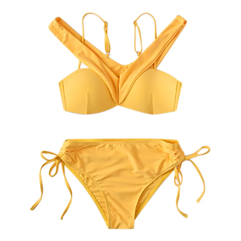 Женский купальник из двух частей Одноцветный купальник-бикини с бантиком