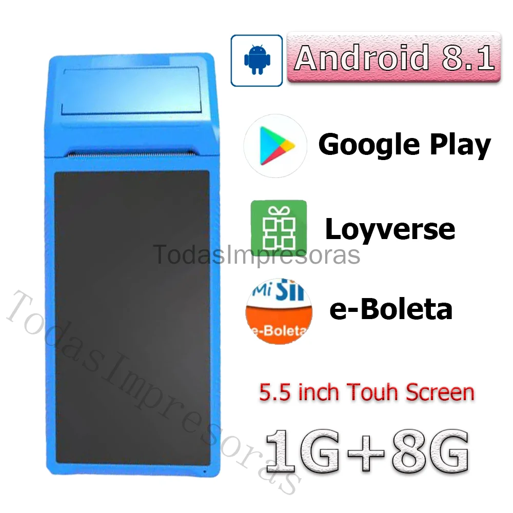 pda handheld pos android 8 1 thermal printers pda terminal 5 5 hd touch 3g wifi bt wireless 58mm nfc barcode scaner impresoras free global shipping