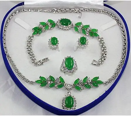 

Noble Red Zircon Inlay Silver plated Link Bracelet earrings Ring Necklace Set