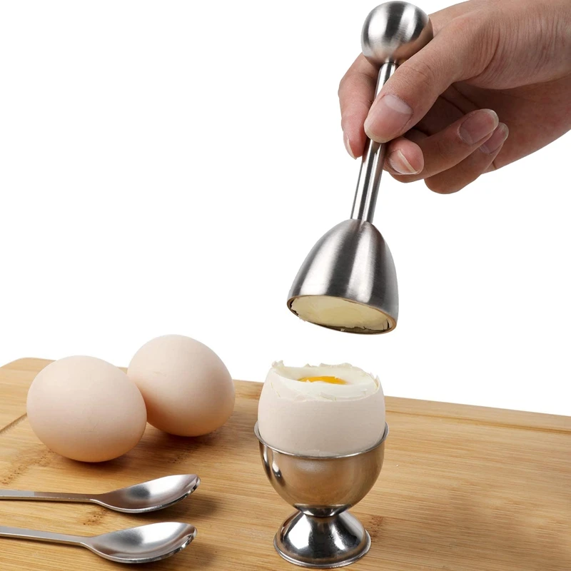Stainless Steel Egg Cracker Topper Set Hard Boiled Eggs Separator Holder 4 Spoons Cups 1 Shells Remover Top Cutter | Дом и сад