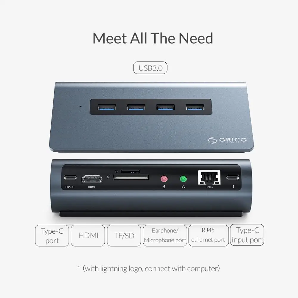 Высокоскоростной usb концентратор ORICO из алюминиевого сплава с разъемом type C для