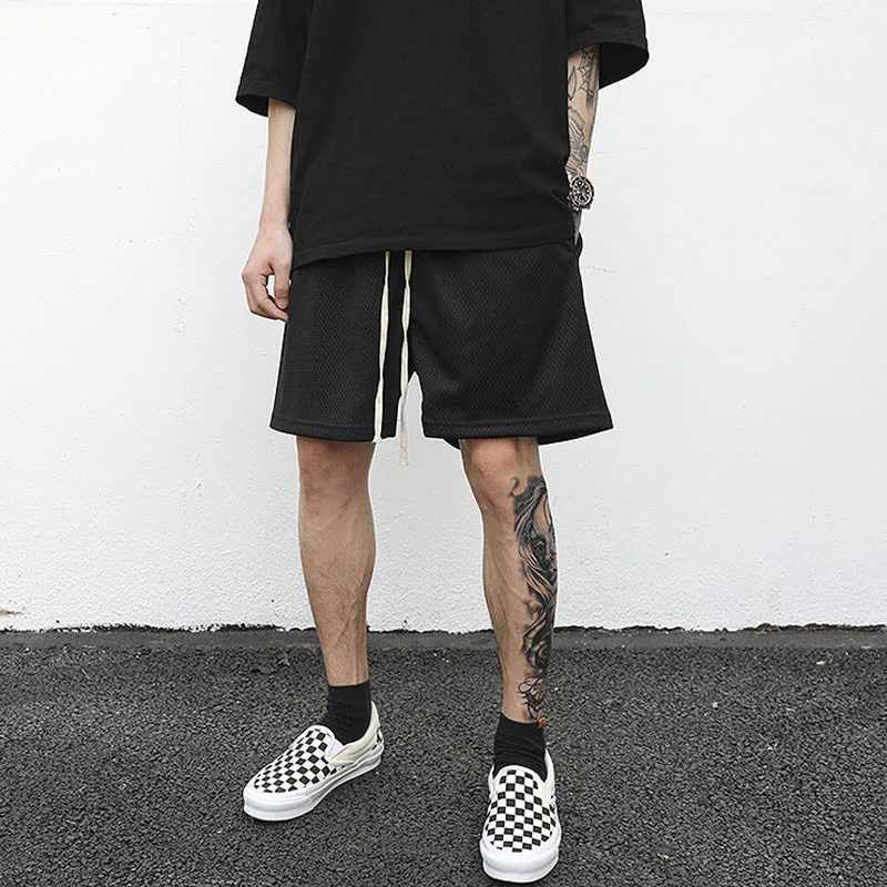 

Harajuku Gray Black Mesh Track Shorts Mens Summer Casual Straight Oversize Knee Length Hip Hop Loose Five Point Pants