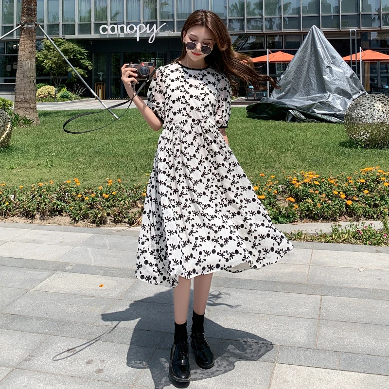 

59151# Maternity Dress Summer Cotton Short Sleeves Loose Midi Floral Dress Plus Size Pregnancy Dress Pregnant Women Mom Dress