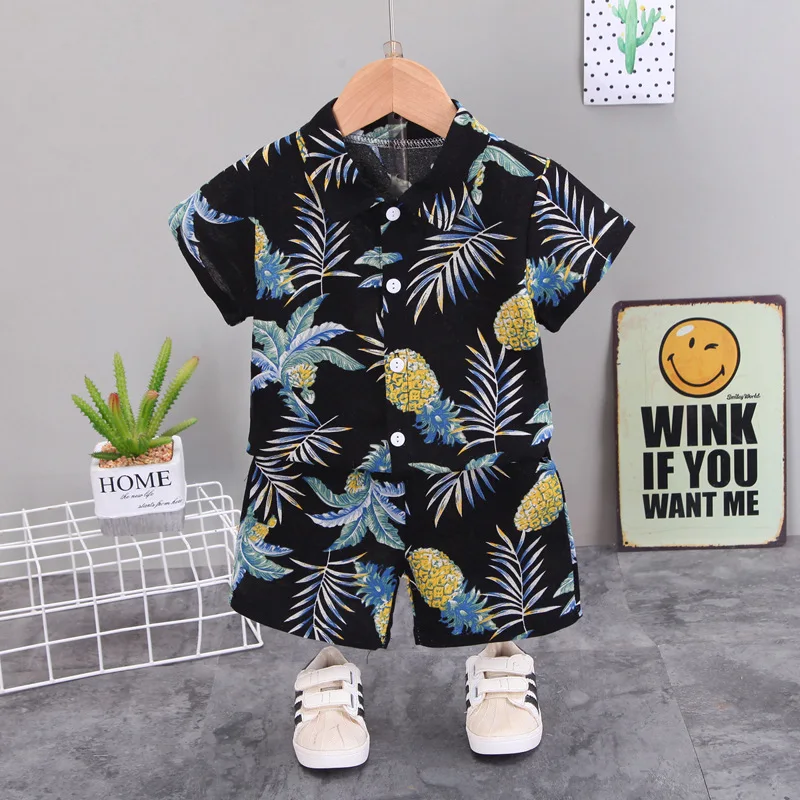 

Summer Boys Beach Clothes Short Sleeve Top Shorts for Kids Pineapple Print T-shirt for Boys Vacation 1-5 Years Old Leisure Suits