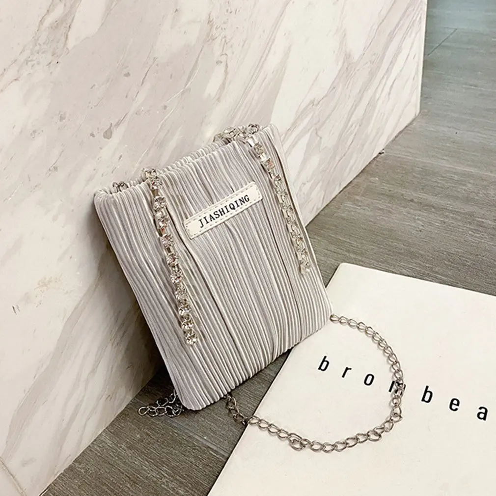 

Creative Design Fashion Pleated Women Crossbody Bags Classic Texture Chic Rhinestone Elegant Tote Shoulder Handbags