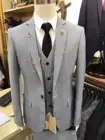 Мужской костюм-тройка, облегающий серый пиджак с брюками и жилетом, деловой официальный костюм для жениха, Свадебный костюм, 2019