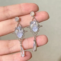 korean baroque shiny waterdrop crystal zircon dangle earrings for women girls fashion silver color pendientes party jewelry