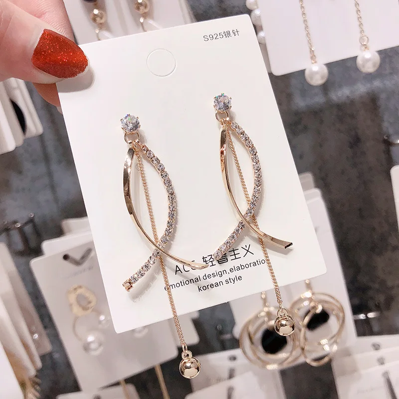 Серебряные иглы длинные женские серьги с жемчугом модные темперамент простые анти-аллергические серьги летние индивидуальные сетчатые украшения - Окраска металла: 1.99
