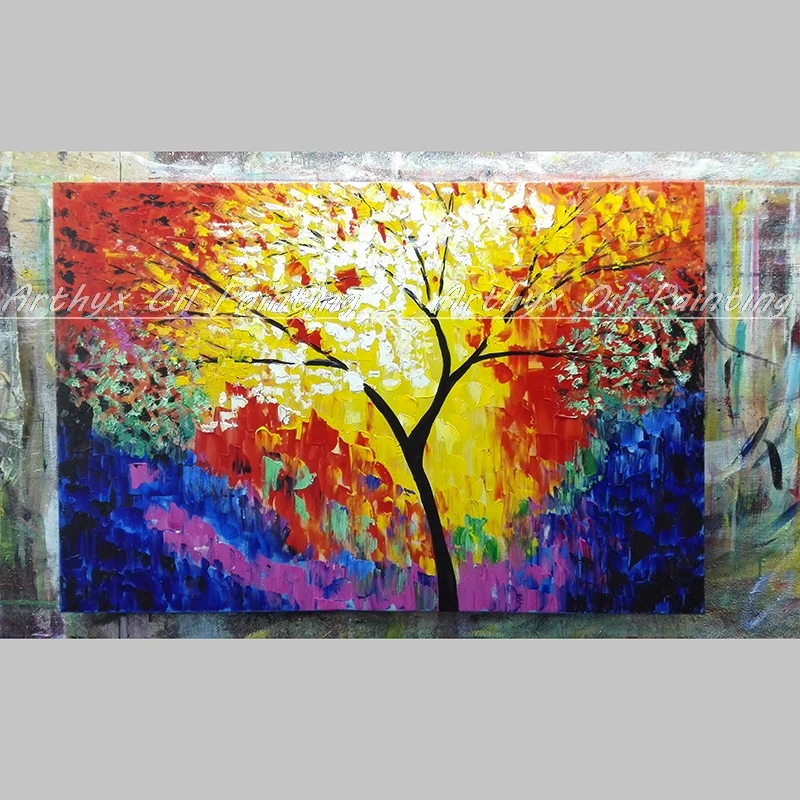 Arthyx без рамки ручная роспись Современная красочная палитра деревьев нож картина