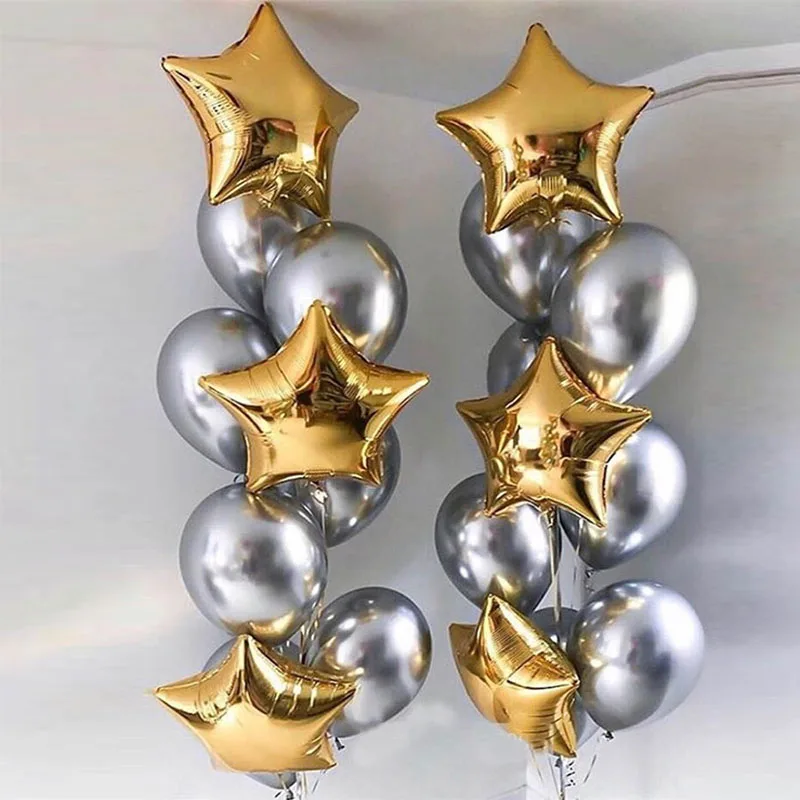 11 шт./компл. золотые звезды серебряные латексные хромированные шары украшения