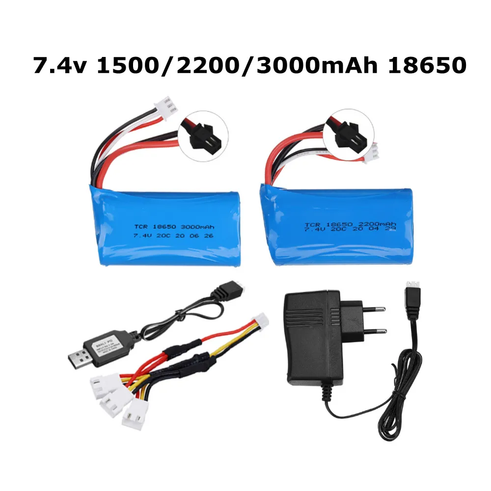 

Аккумулятор 7,4 В 1500 мАч/2500 мАч/3000 мАч 18650 для WPL MN99S D90 U12A S033g Q1 H101 SM 7,4 В, батарея для радиоуправляемых лодок, автомобилей, танков, дронов, запчаст...