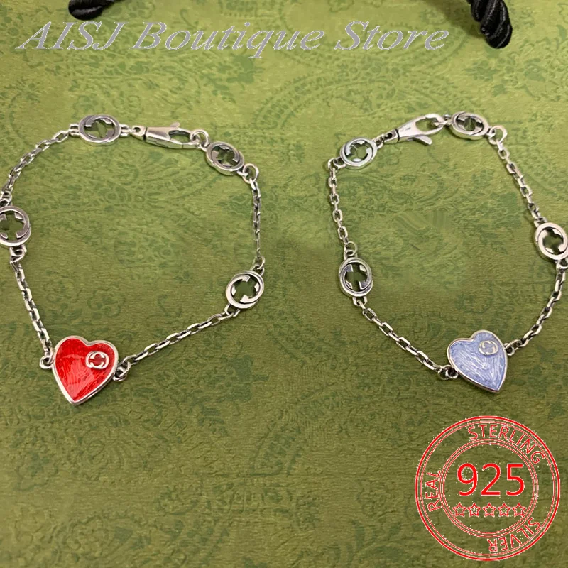 

Женский браслет из серебра 925 пробы, с эмалью и сердцем