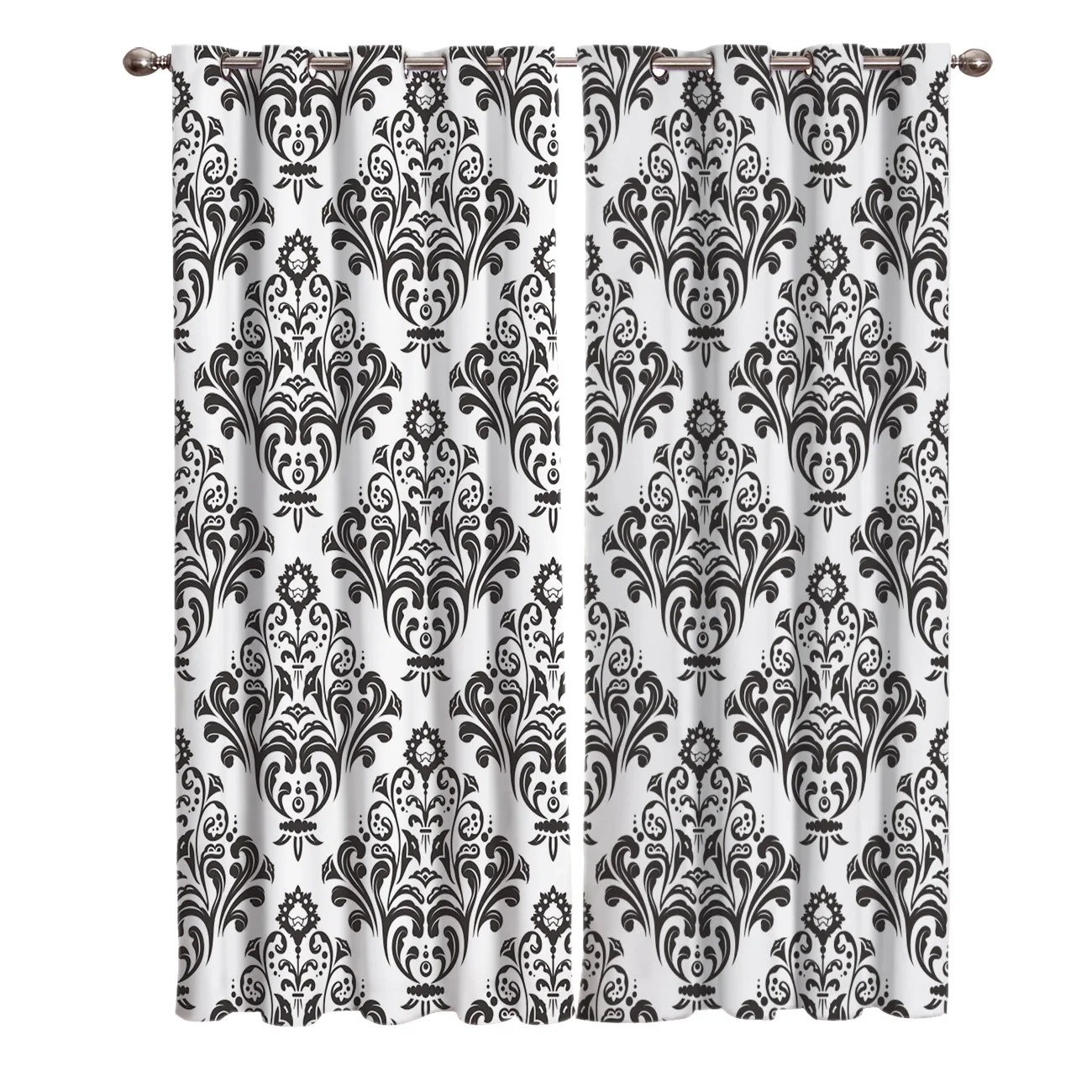 Черные белые барокко узор цветок лоза абстрактные оконные шторы Живописные