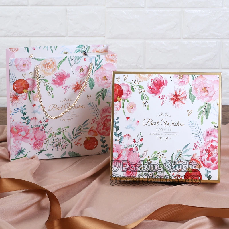 20x20x6 5 см маленький цветочный узор Mooncake бумажная коробка для конфет печенья