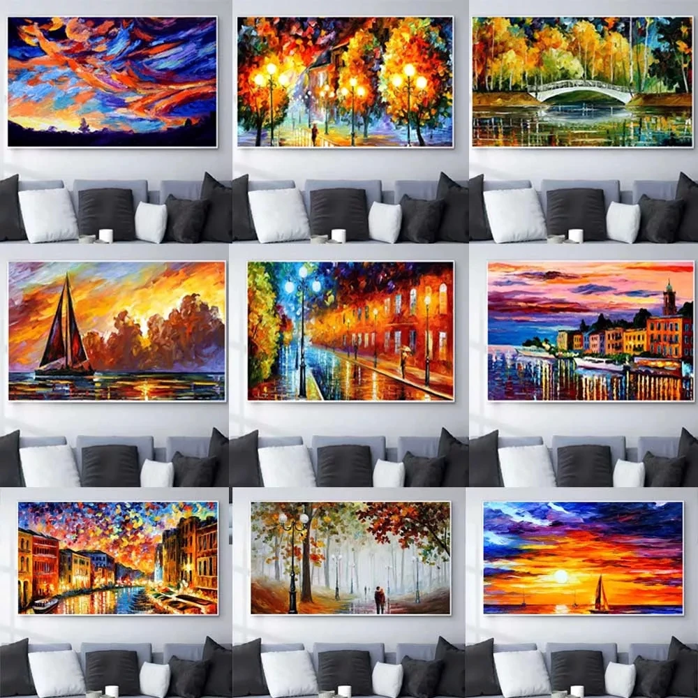 

Landscape Oil Painting Lovers After Rain Night Scene Canvas Painting Living Room Wall Art Poster Home Decoration Painting Mural