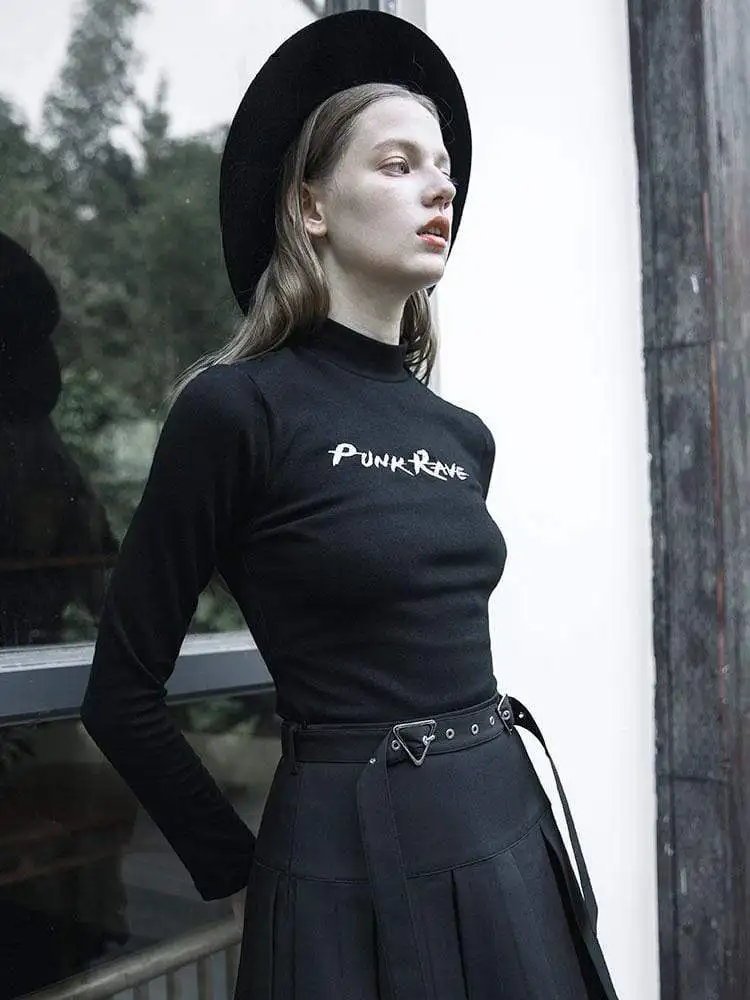 Женские футболки с длинными рукавами вышивкой и воротником-стойкой в стиле панк