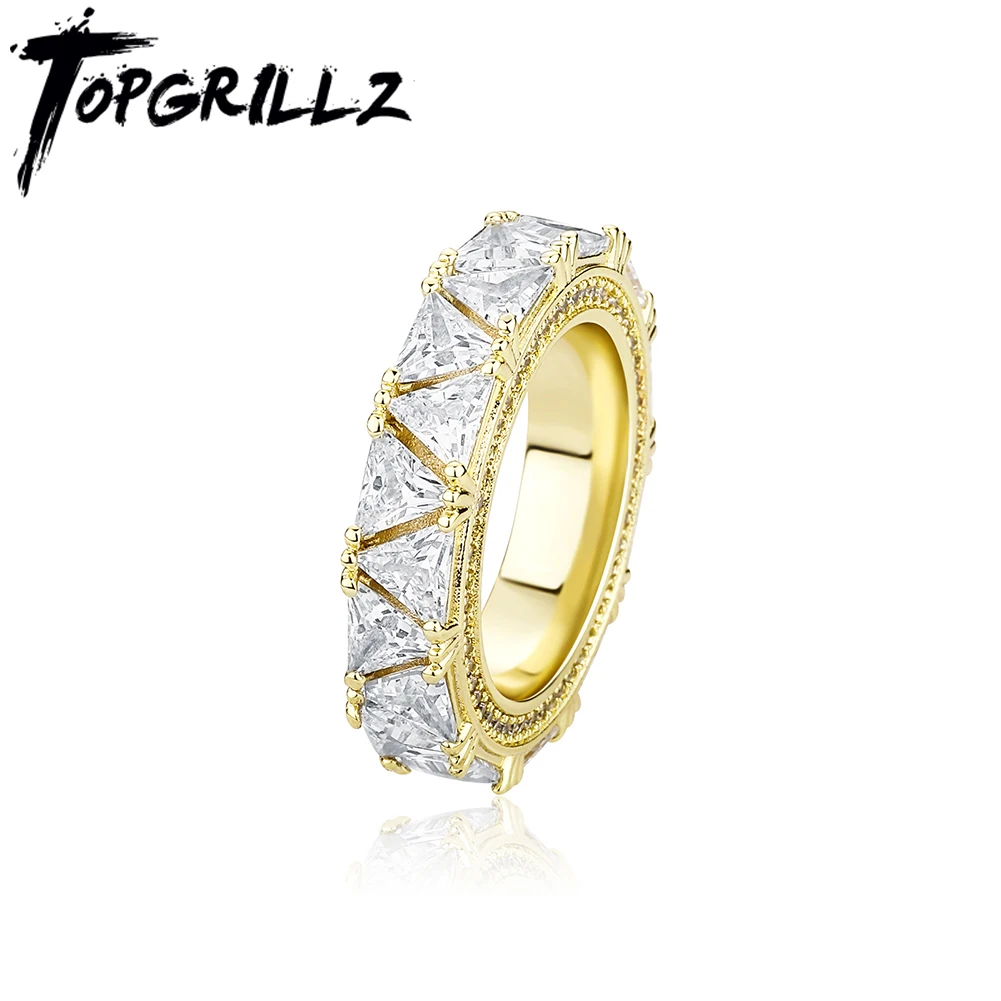 

TOPGRILLZ 2021 New Triangular Zircon Rings Iced Full Micro Pave Cubic Zirconia Hip Hop Simple Wedding Rings For Women Gift