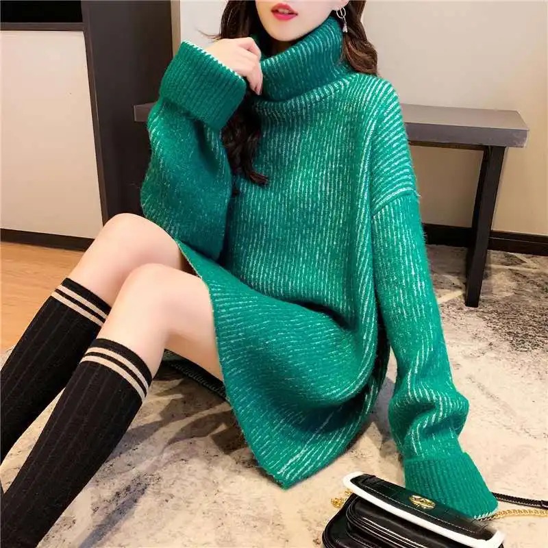 

Sweater Women Autumn Knitted Pullover Fashion Turtleneck Knitwear Long Sleeve Ins Loose Thickened Knitwear Sueter De Mujer Coat