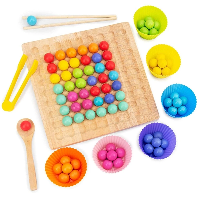 

Wooden Clip Beads Board Funny Game Clip Beads Game Puzzle Board Wooden Clip Beads Rainbow Toy Montessori Educational Wood Toy
