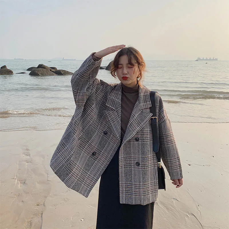 

Make big yards dress suit suit jin qiu dong with fat mm grid cloth coat