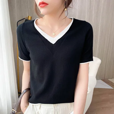 

Новинка 2021, модная футболка, Женская Повседневная однотонная стройнящая футболка