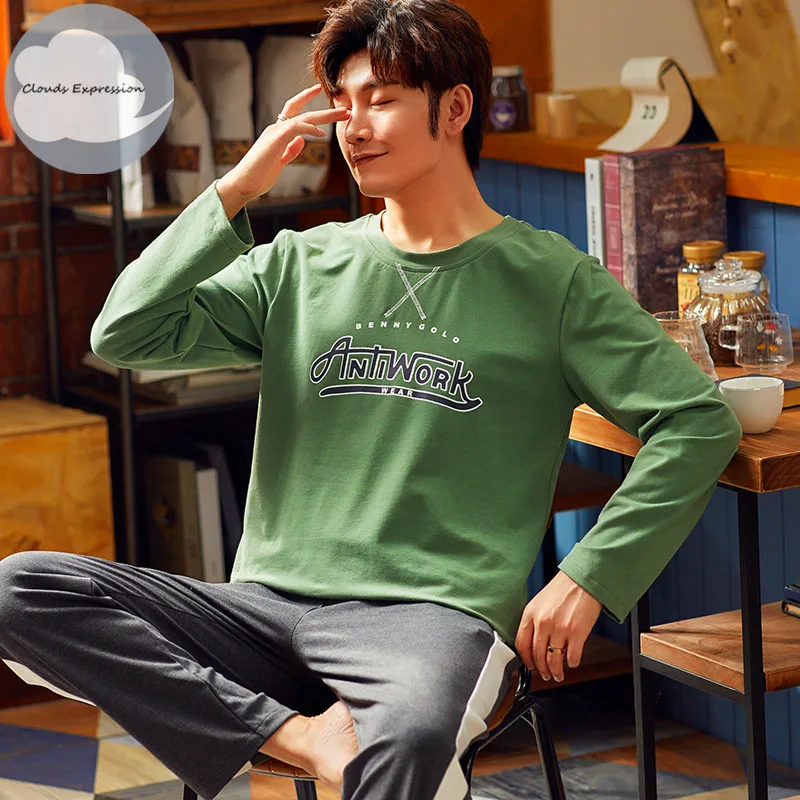 Пижама мужская хлопковая в полоску брендовая одежда для сна с надписью