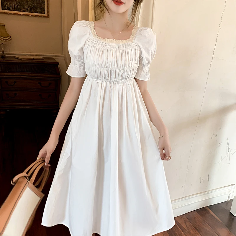 

Han edition temperament will party A word skirt collar dress female summer short-sleeved fold of tall waist dress show thin