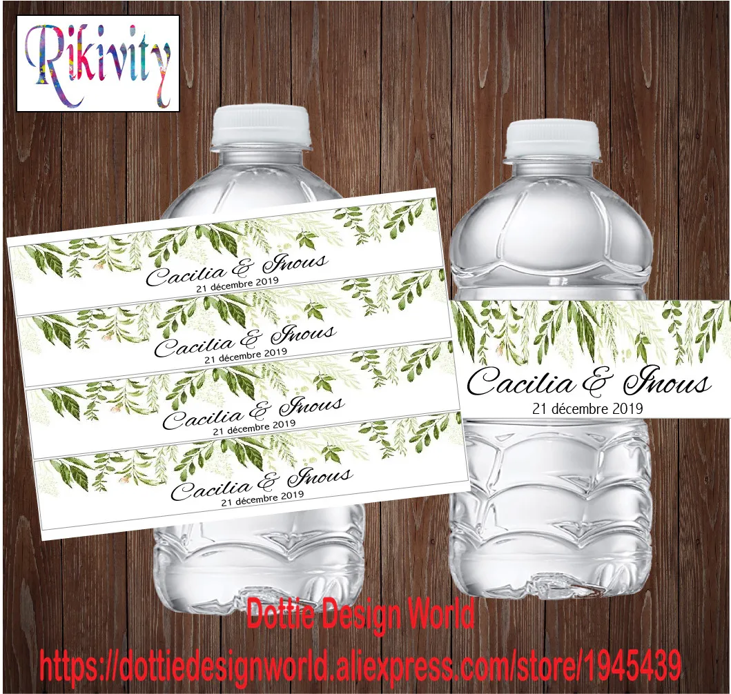 20 персонализированных свадебных этикеток в виде листьев для бутылки воды вина