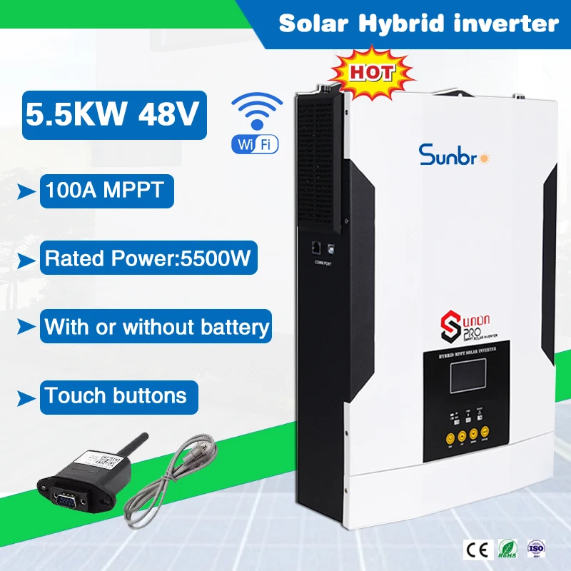 

5500W 48V 230V Pure Sine Wave Off Grid Hybrid Inverter with 100A 6000W Solar Charger Cntroller No Battery Working