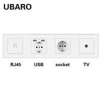 ubaro eu standard wall socket tempered glass frame rj45 rj11 tv signal terminals usb 5v 2a plugs home outlet 250v 16a 34486mm