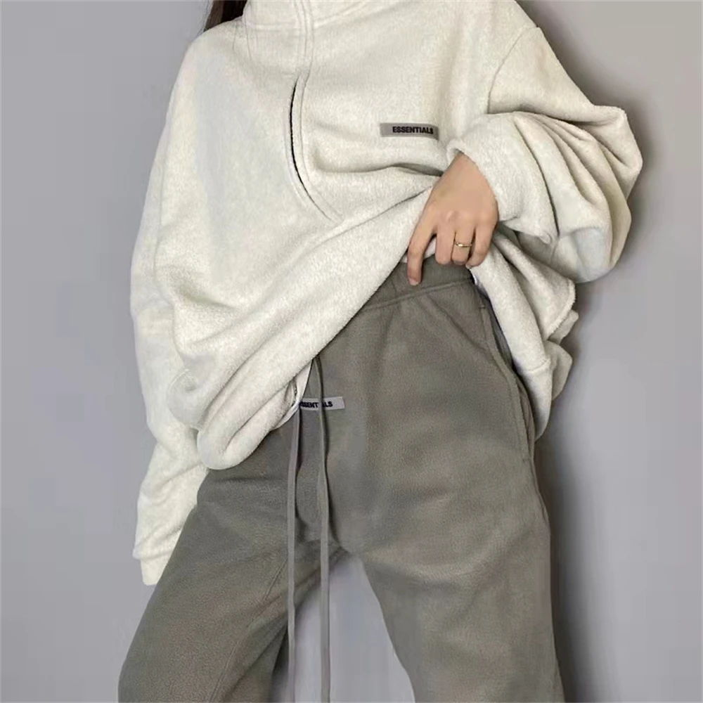 KANYE winter new tide ESSENTIALS rocking velvet trousers warm lace-up men's pants women high street sweatpants casual 1:1 | Мужская