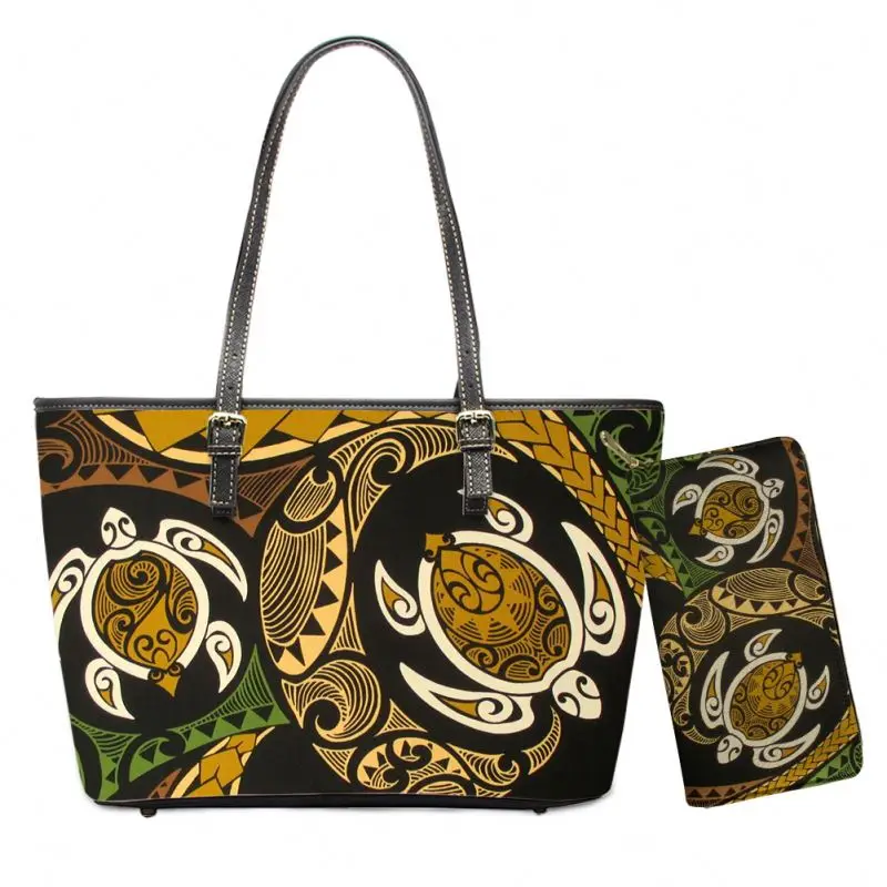 

Большая кожаная сумка, модная полинезийская морская черепаха, комплект женских сумок и кошельков с 3D принтом, сумки на плечо, женская сумка ...